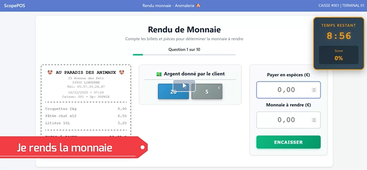 Le rendu monnaie avec billets & pièces