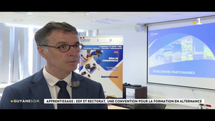 Extrait du journal de 20H Guyane 1ère - Convention de partenariat EDF Guyane - CFA Éducation Nationale pour les premiers BAC PRO en alternance des métiers de l'électricité et de l'accueil