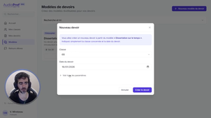 AudioProf Tuto - 2. Créer un devoir et utiliser un modèle