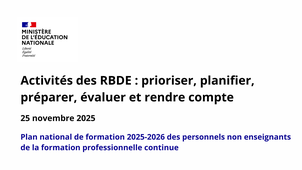 Activités des RBDE prioriser, planifier, préparer, évaluer et rendre compte