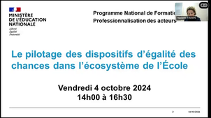 PNF 2024/2025 - Le pilotage des dispositifs d'égalité des chances dans l'écosystème de l'Ecole