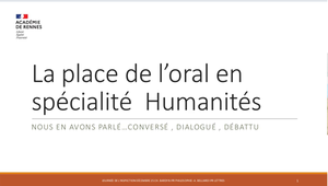 La Place de l'oral en spécialité  Humanités, Littérature et Philosophie
