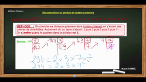 MULTIPLES DIVISEURS - Décomposition produit facteurs premiers