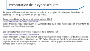 Quelques activités ou projets en cybersécurité  - Séminaire de formation cybersécurité NSI Campus Cyber 13 10 2022